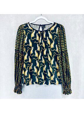 Anthropologie Blink Top Womens XS Multicolor Blouse Artsy Cats Boho